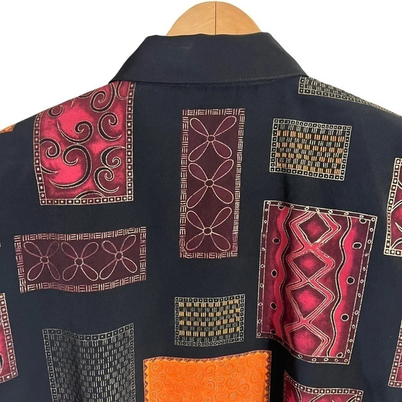 Draper’s & Damon’s Button Up Shirt 1X Multi Patterned Shiny Retro Vintage Formal - Picture 4 of 10